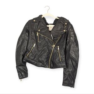 NWT Free People We The Free Harriett Black Vegan Leather Jacket Size S